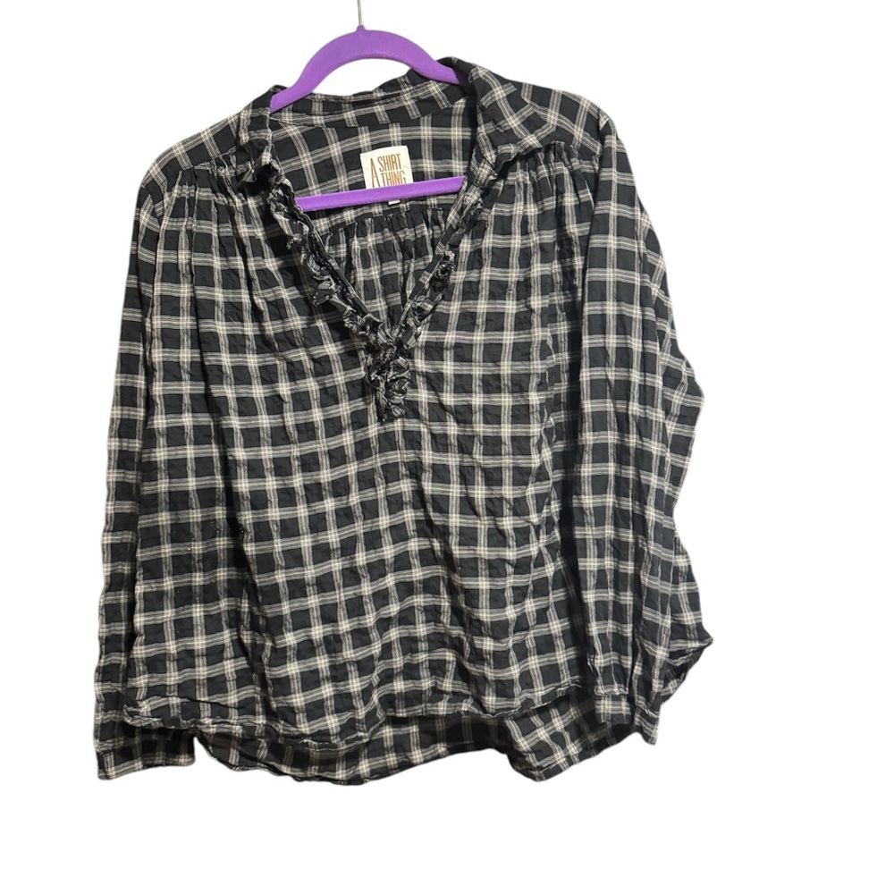 A Shirt Thing Shirt Women Black Top Blouse Josephine Plaid Long Slv Los Ángeles